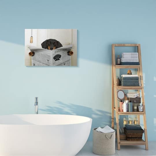 Stupell Industries White & Black Dog On Toilet with Newspaper Wall Art